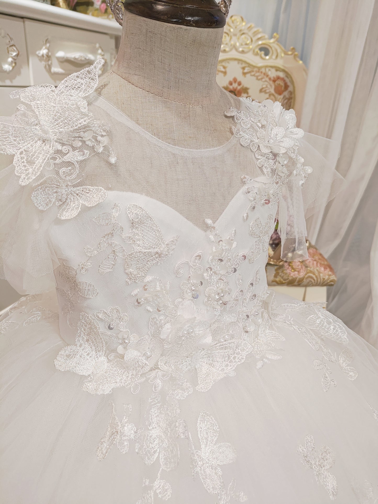 Butterfly Waltz - White Lace Gown