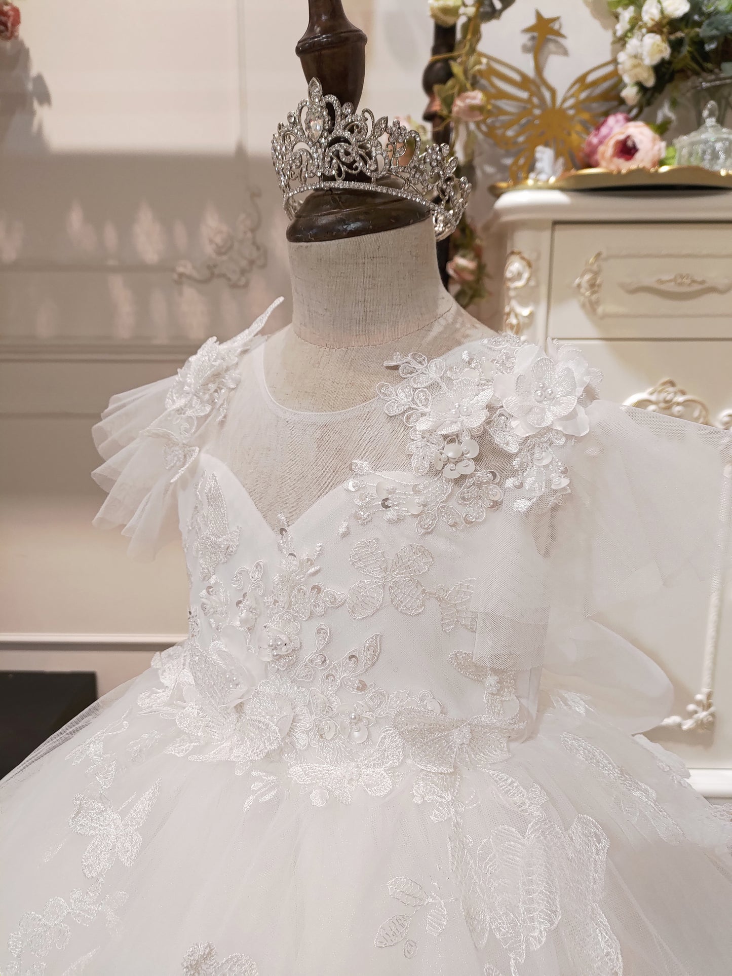 Butterfly Waltz - White Lace Gown