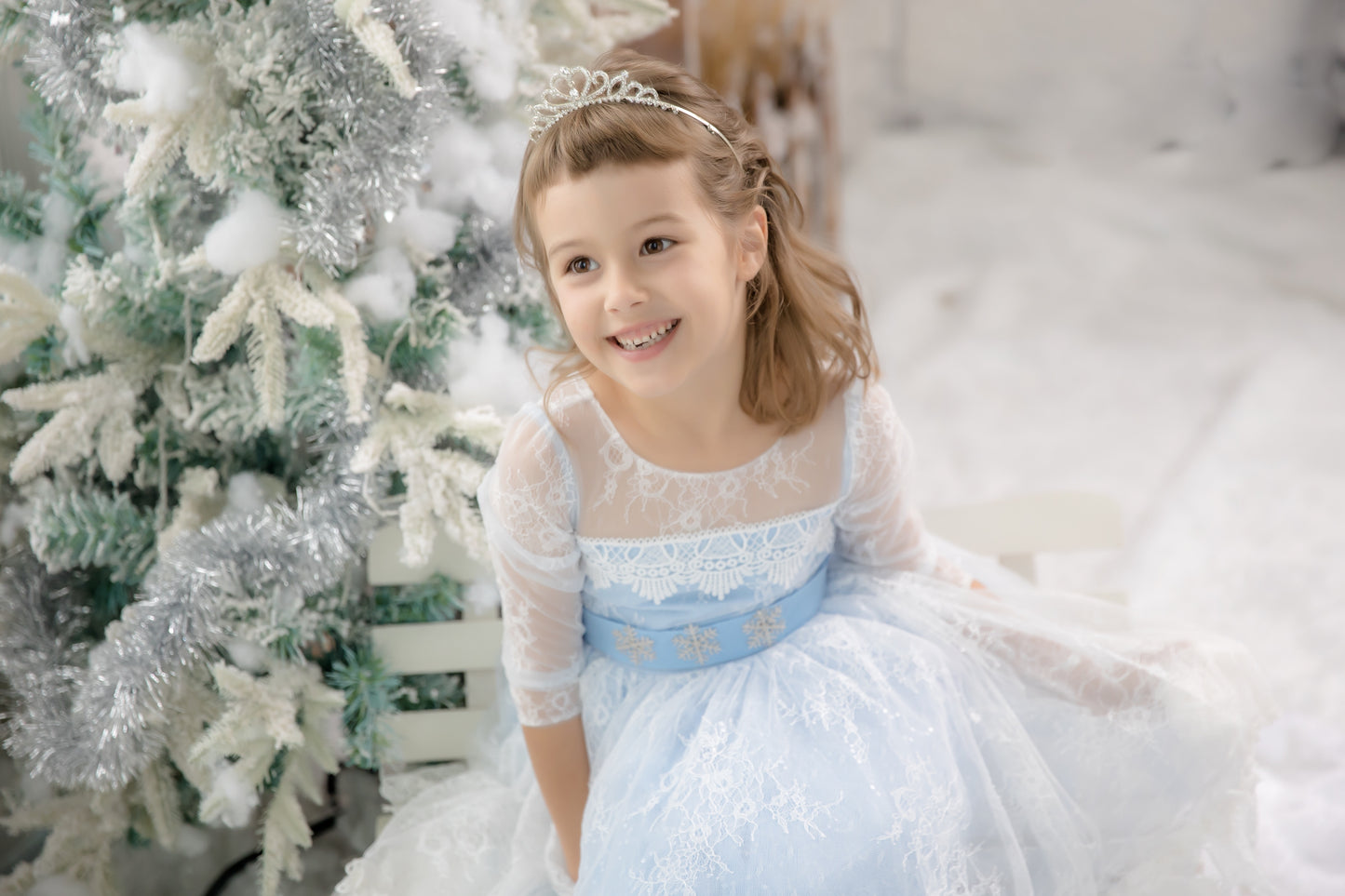 Elsa Long Sleeves Lace Dress (Blue/ Pink/ White)