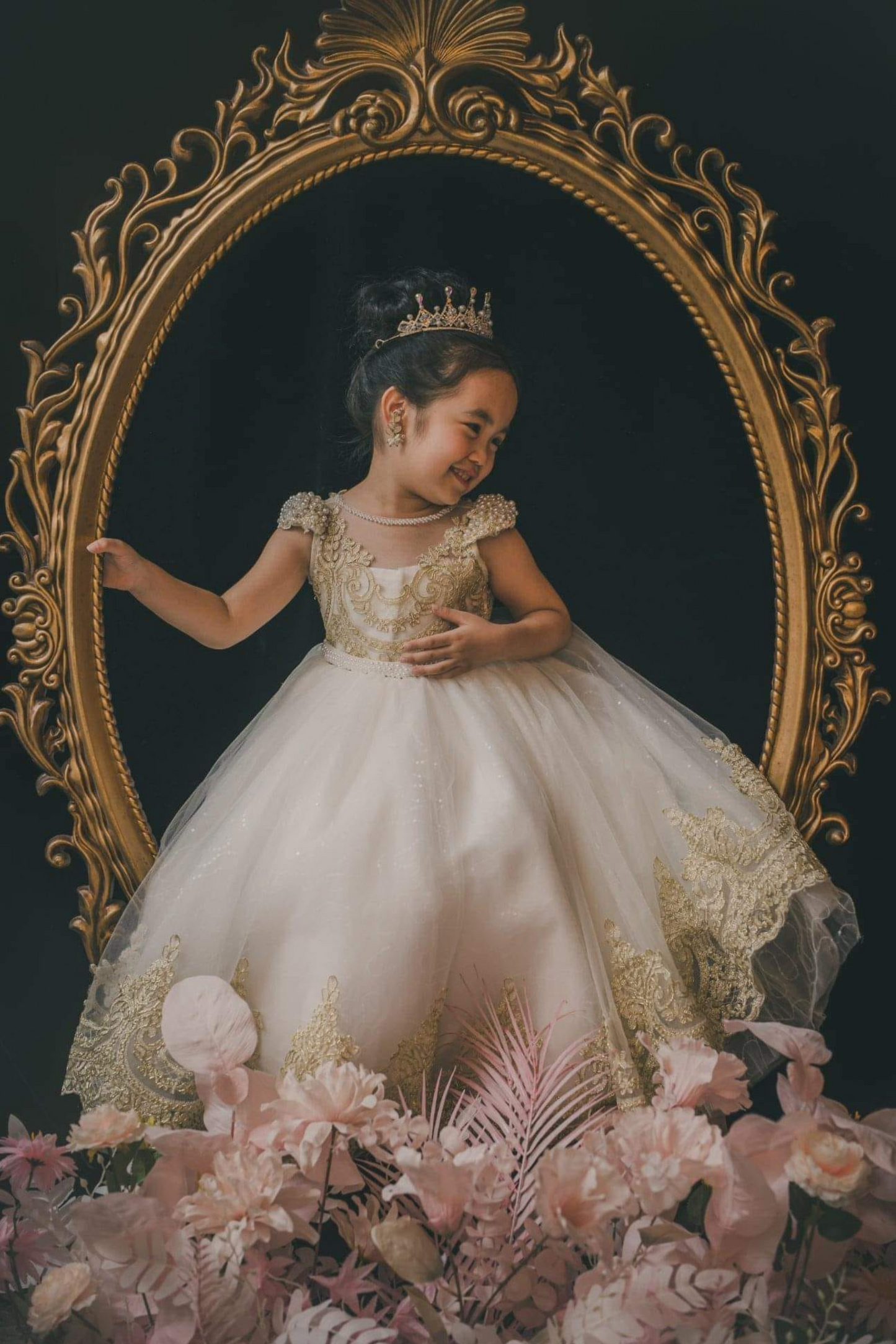 White Swan Gold Lace Dress