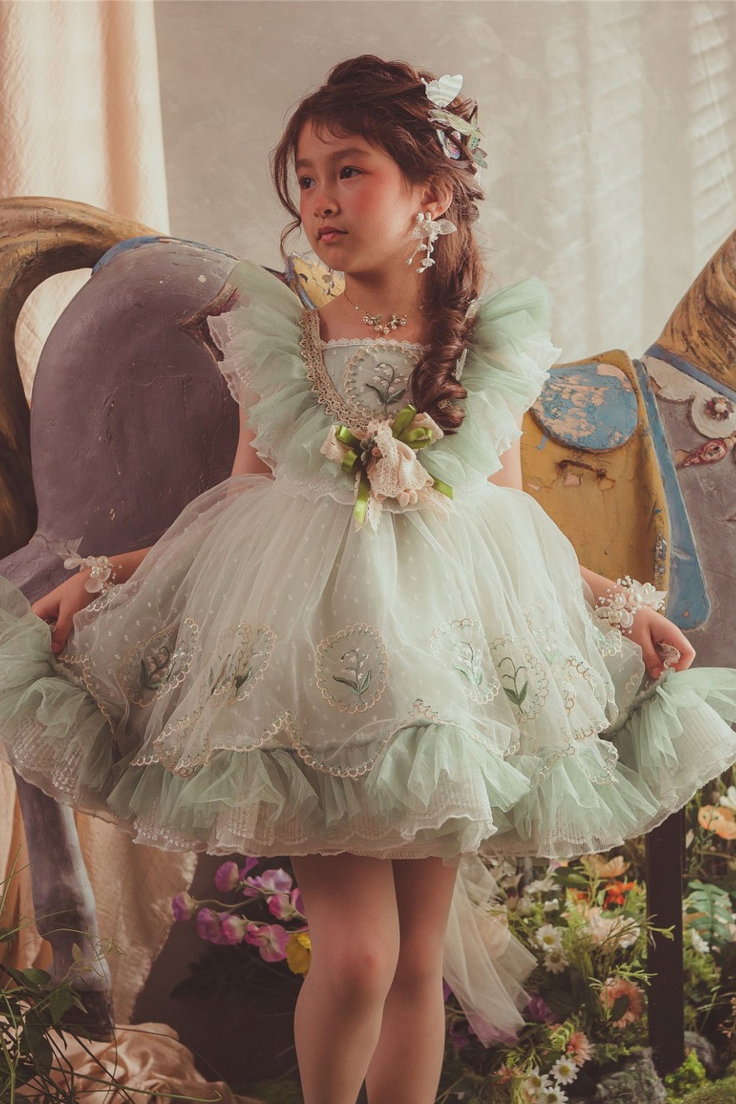 Lily of the Valley Mint Green Chiffon Dress