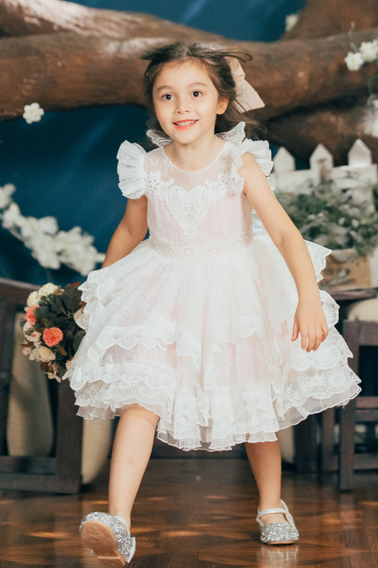 Winged Cupid Angel Lace Dress (Pink)