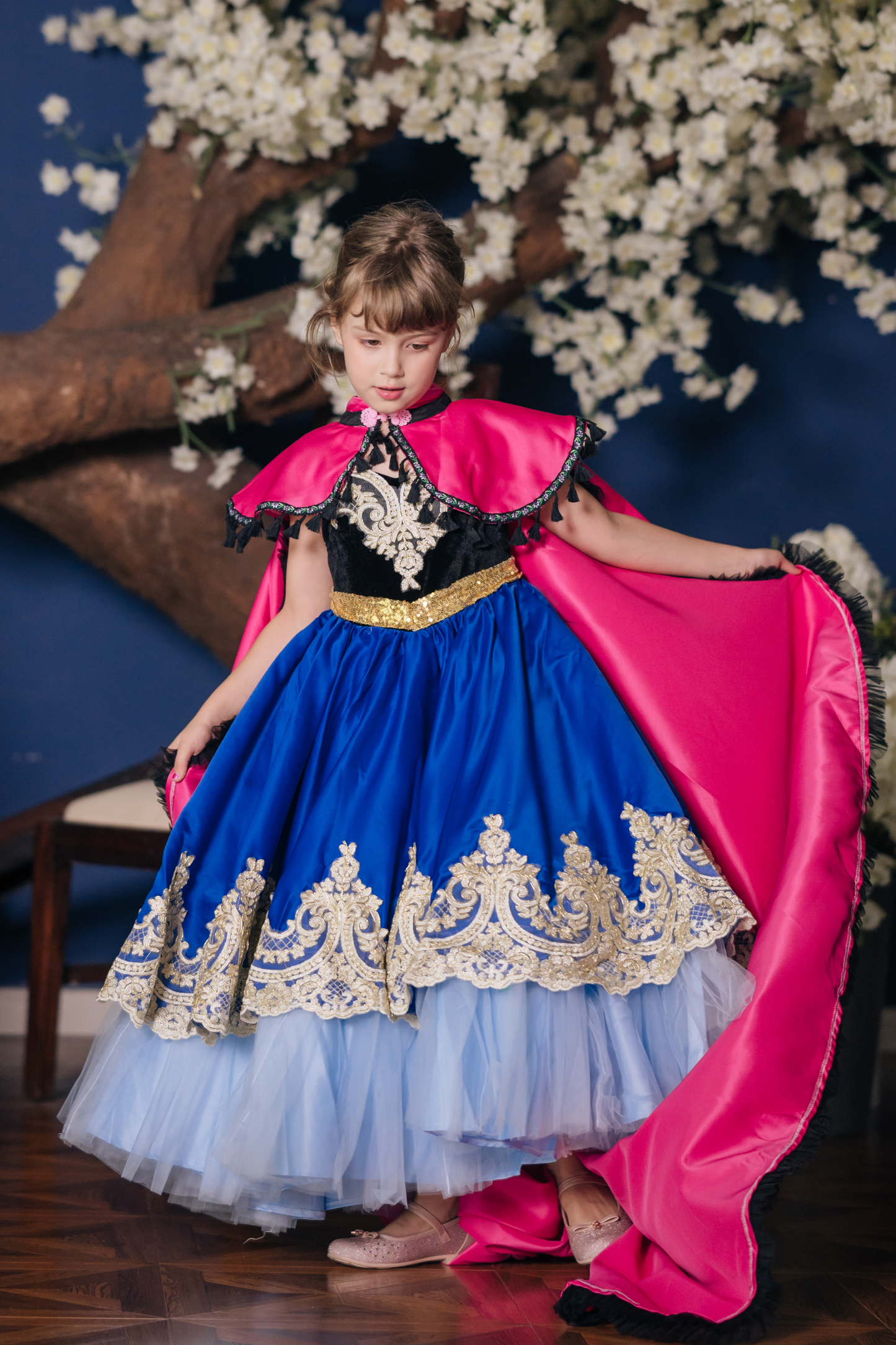 Anna Snow Blue Gown with Magenta Cape