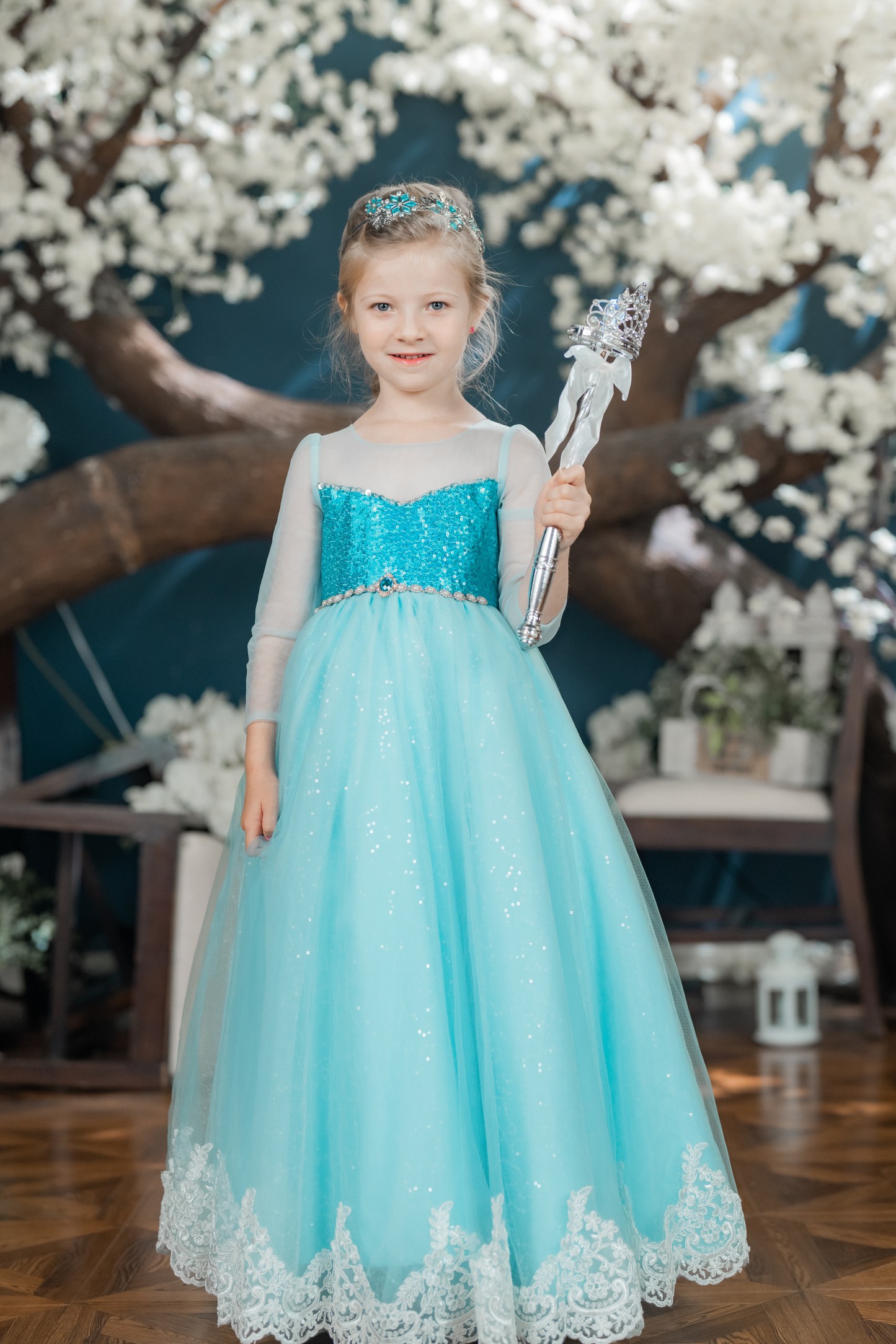 Queen Elsa Blue Sequin Gown