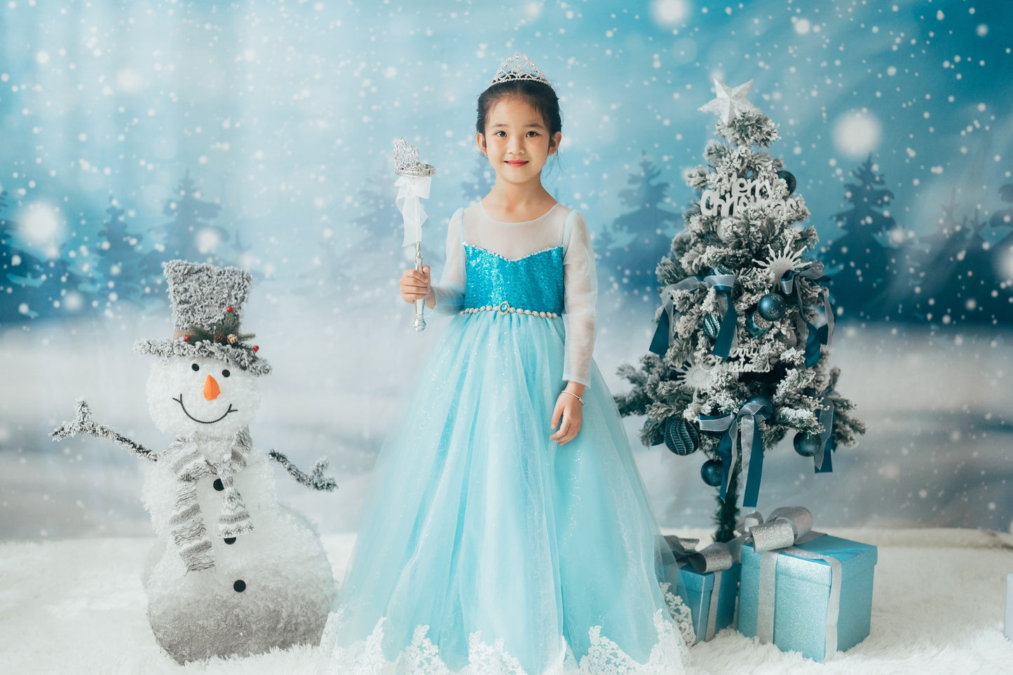 Queen Elsa Blue Sequin Gown