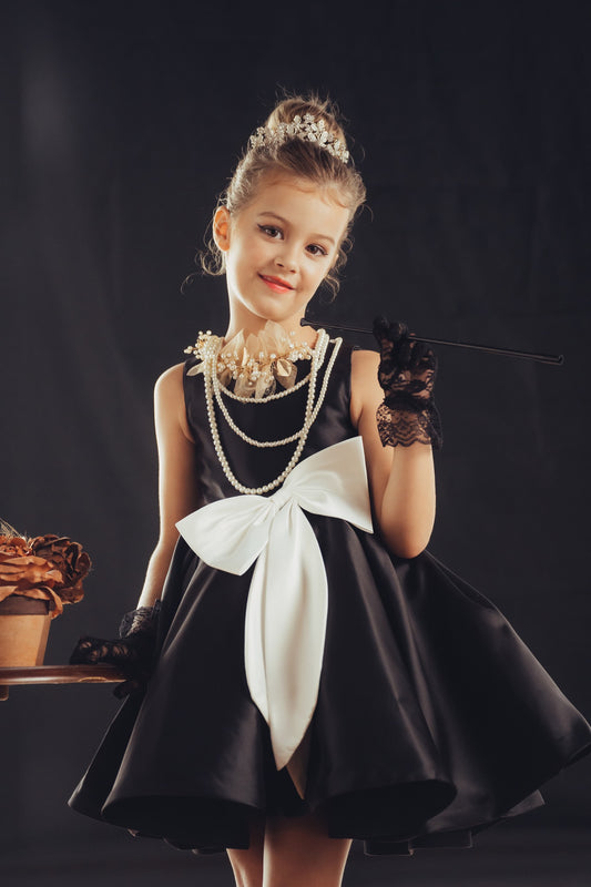 Black Audrey Dress with White Collar