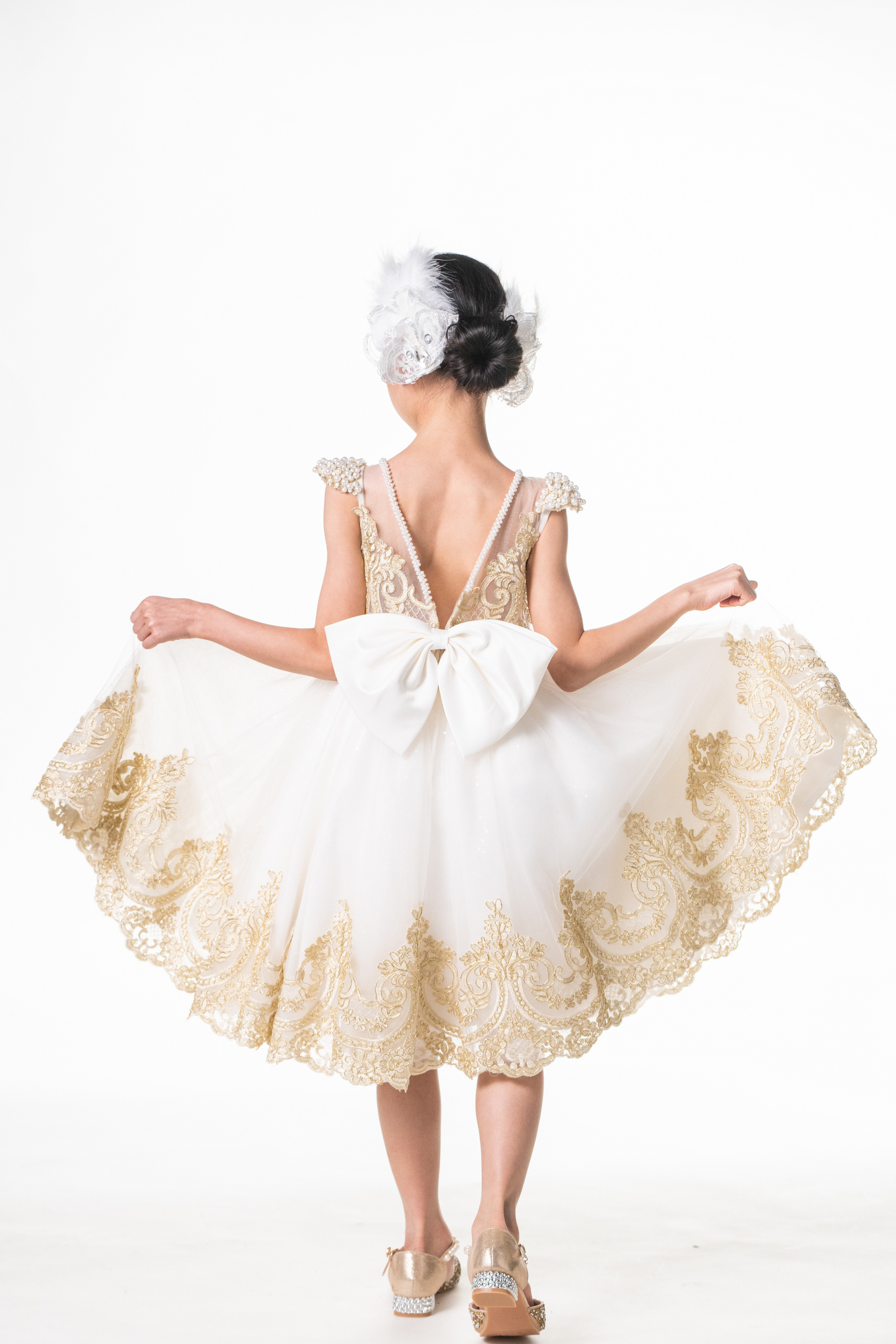 White Swan Gold Lace Dress