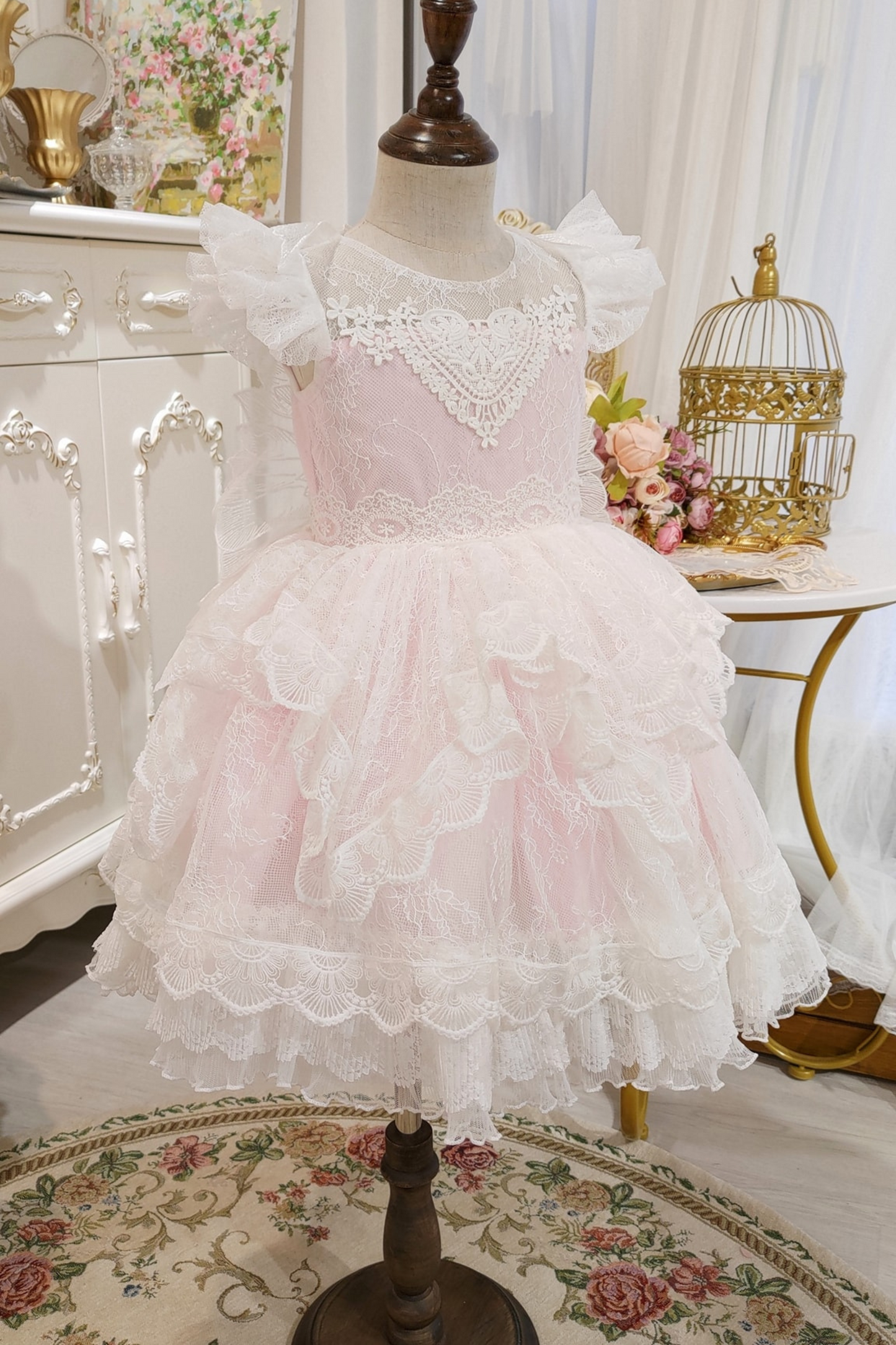 Winged Cupid Angel Lace Dress (Pink)
