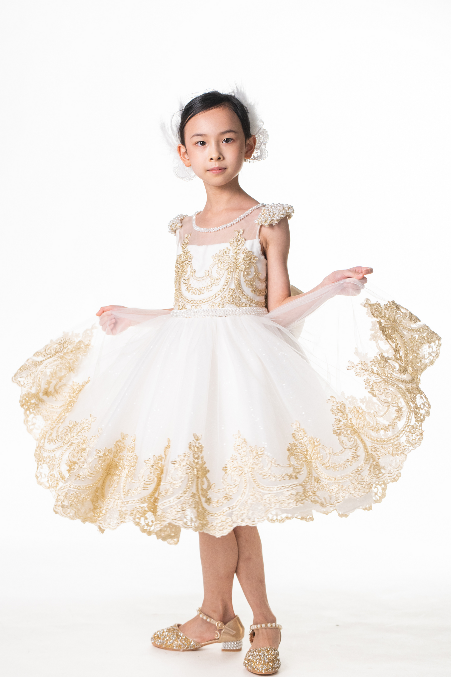 White Swan Gold Lace Dress