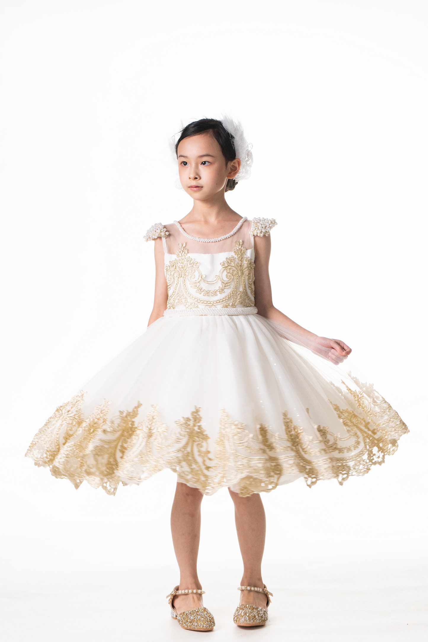 White Swan Gold Lace Dress