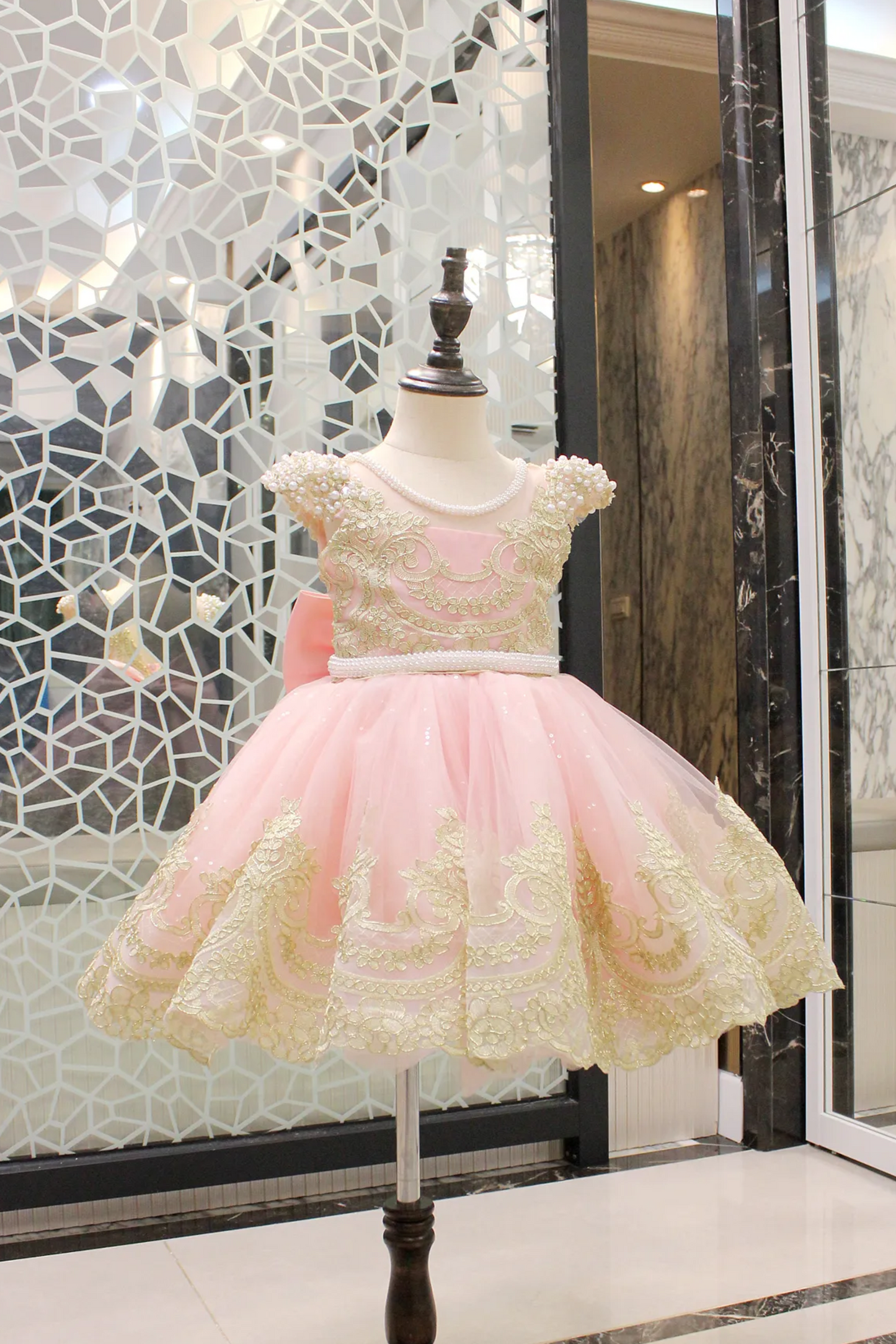 Pink Swan Rococo Gold Lace Dress