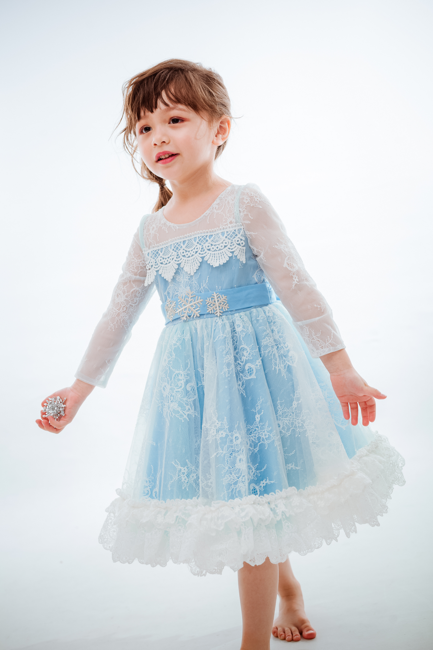 Elsa Long Sleeves Lace Dress (White/Blue/Pink)