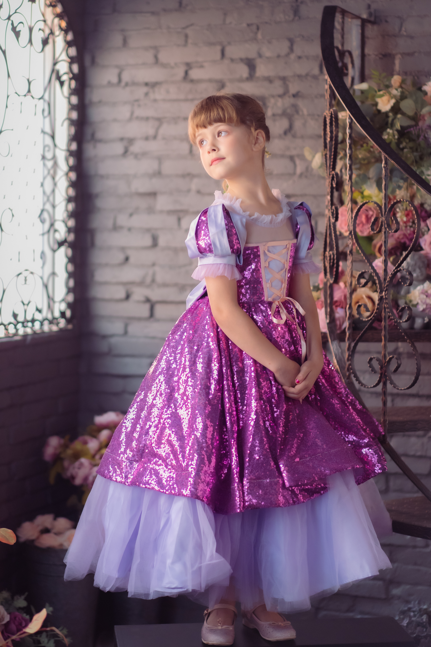 Rapunzel Purple and Pink Puff Sleeve Sequin Gown princessprojectco Rapunzel Purple and Pink Puff Sleeve Sequin Gown princessprojectco