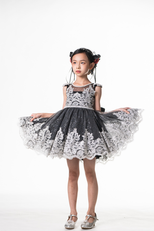 Black Swan - Black & Silver Lace Dress