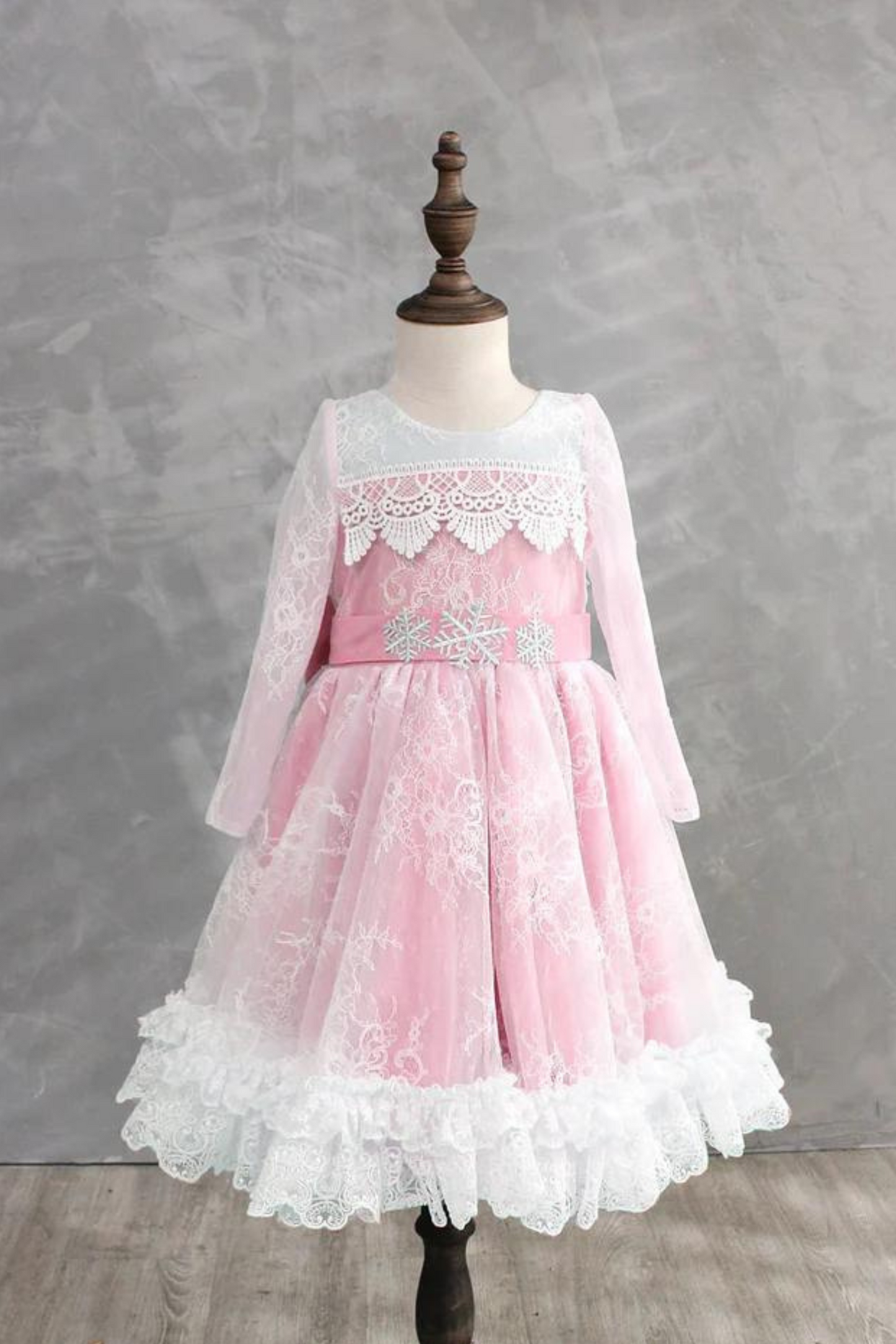 Elsa Long Sleeves Lace Dress (White/Blue/Pink)