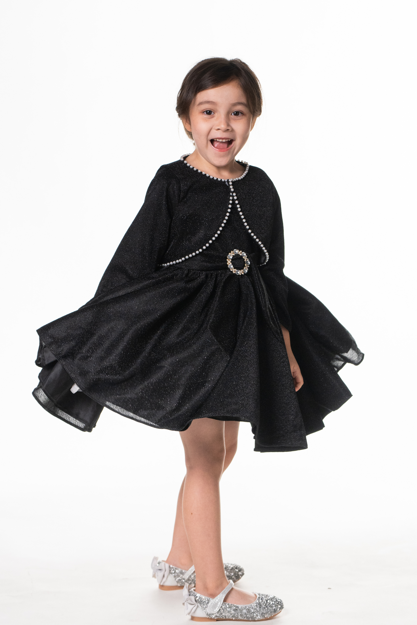 Little Audrey Black Lurex Dress with Cropped Jacket