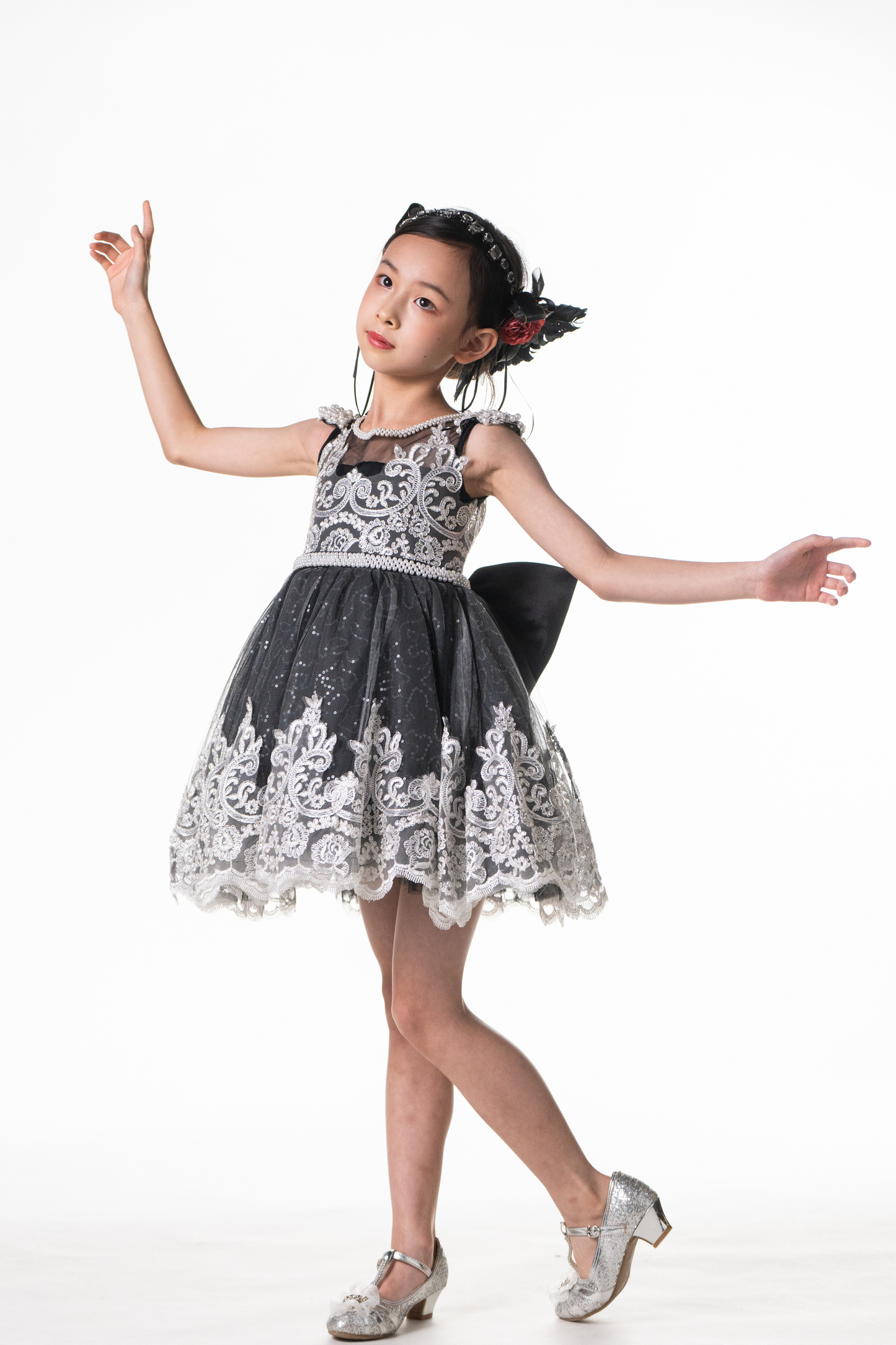 Black Swan - Black & Silver Lace Dress