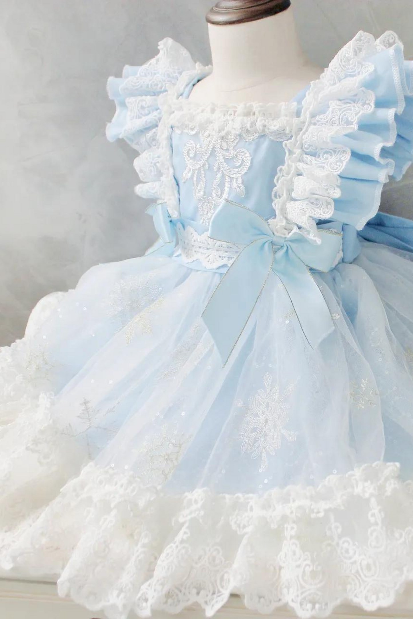 Elsa Blue Ruffled Sleeves Snowflake LaceDress