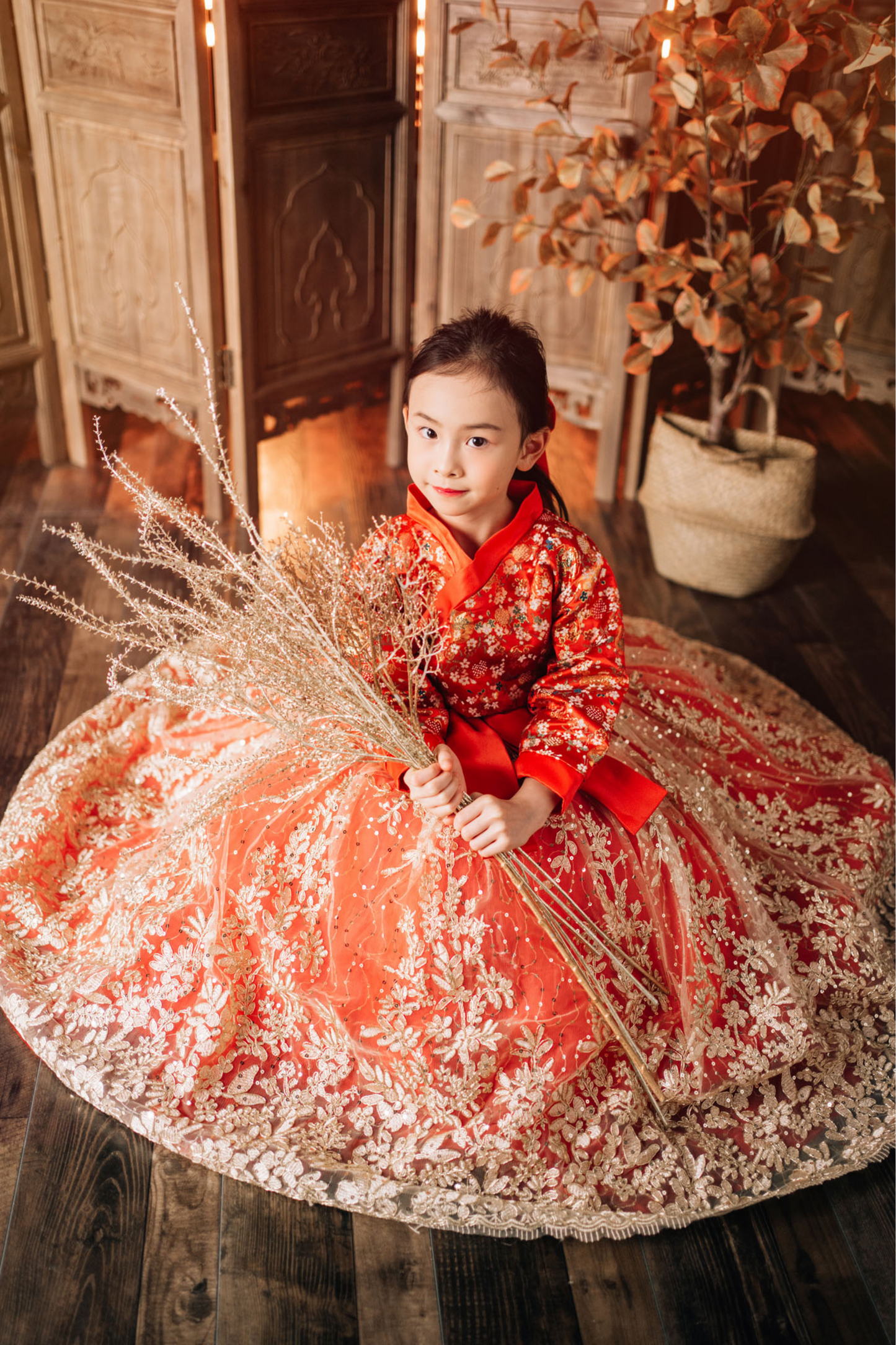 Jade Red & Gold Hanbok Set