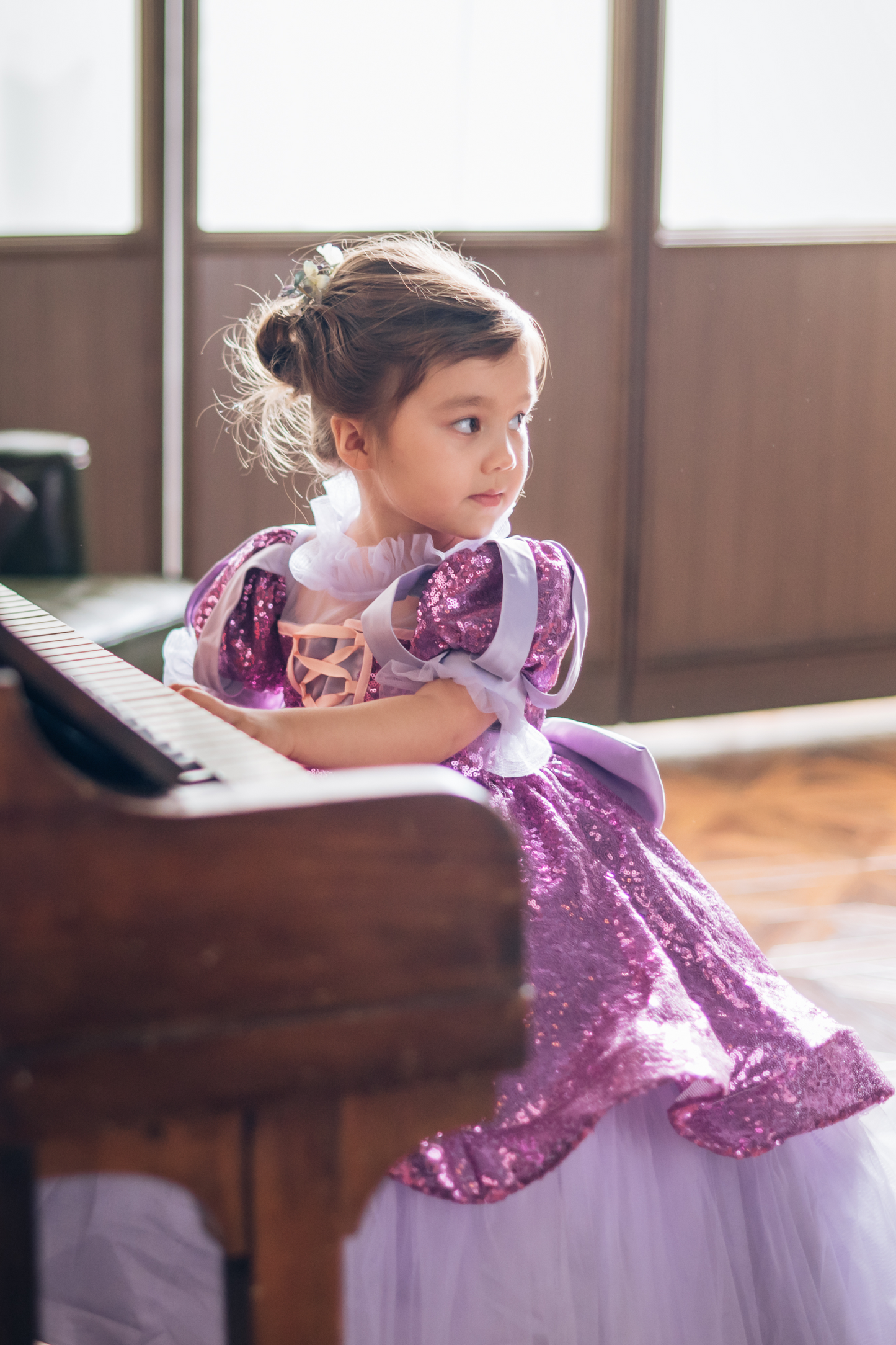 Rapunzel Purple and Pink Puff Sleeve Sequin Gown