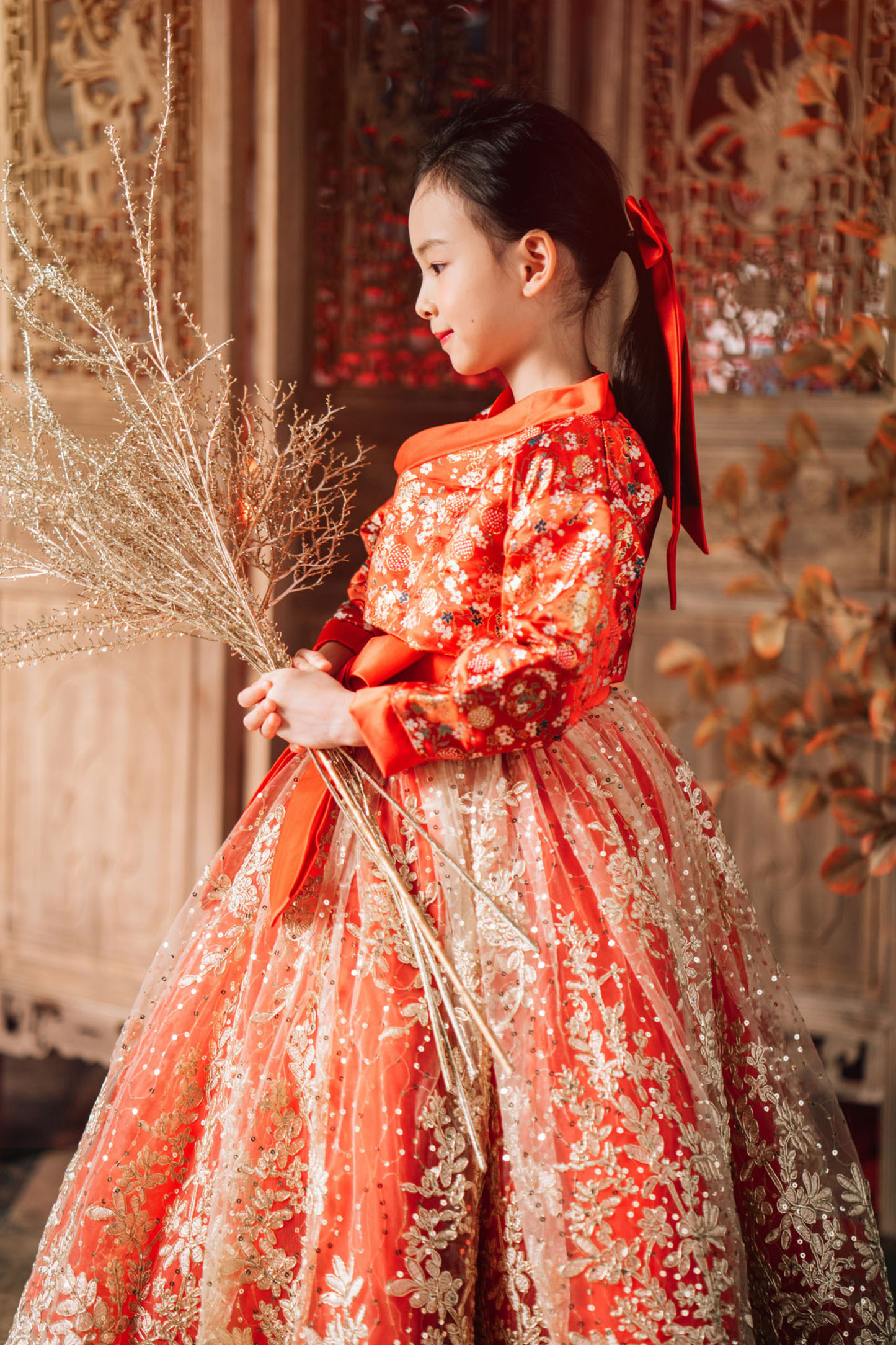 Jade Red & Gold Hanbok Set