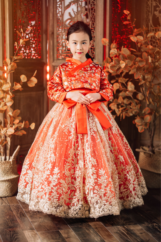 Jade Red & Gold Hanbok Set