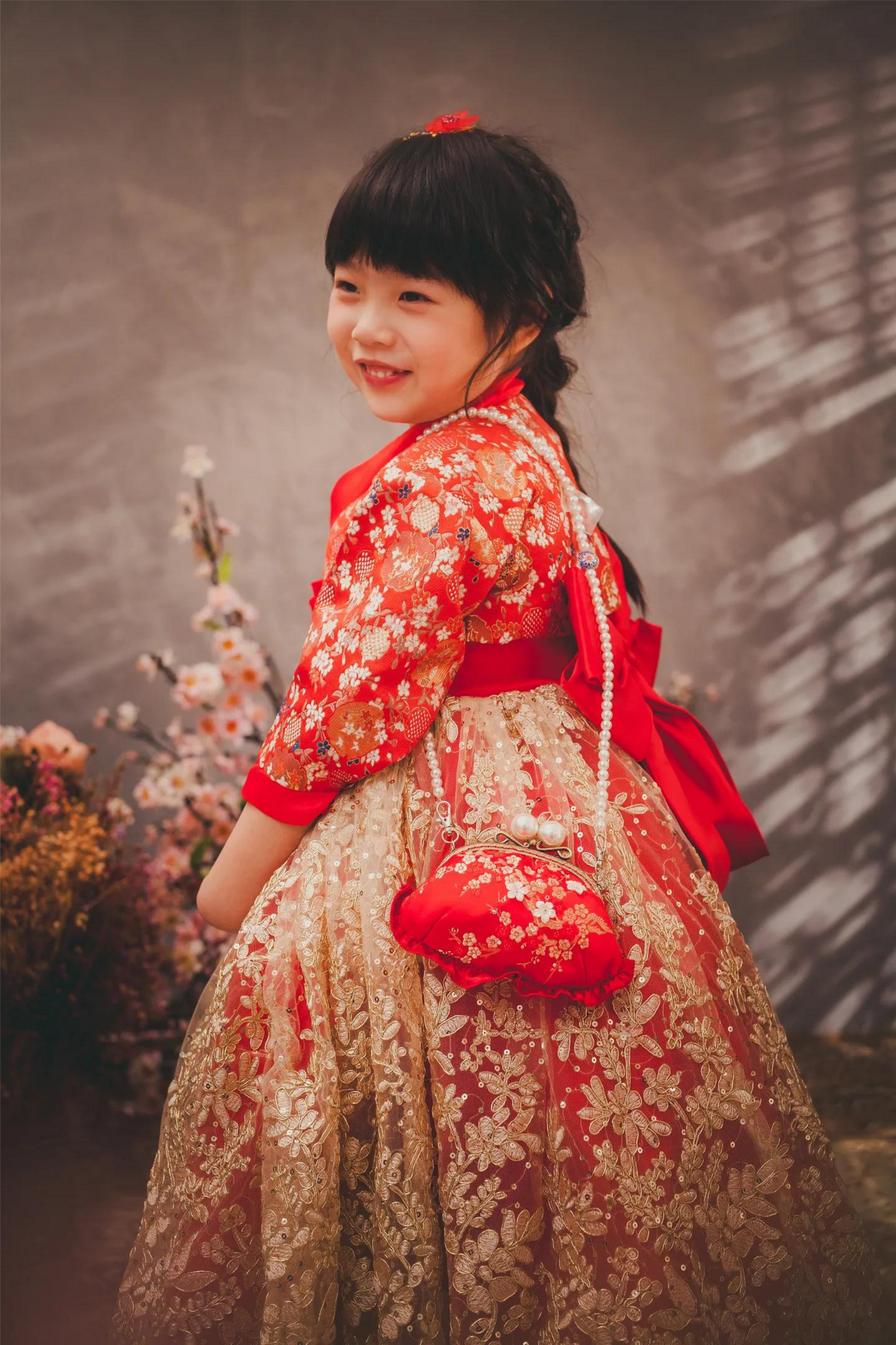 Jade Red & Gold Hanbok Set