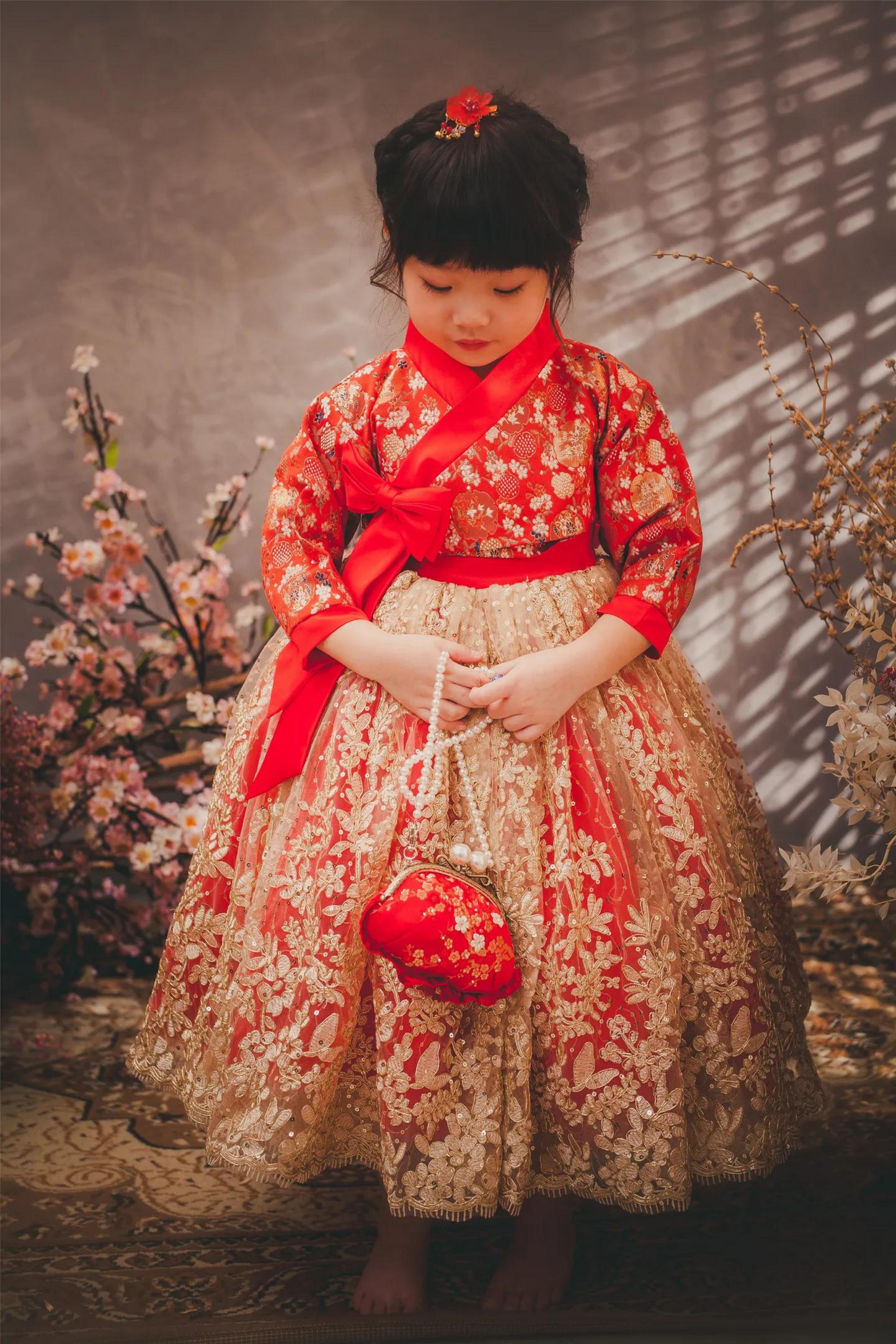 Jade Red & Gold Hanbok Set