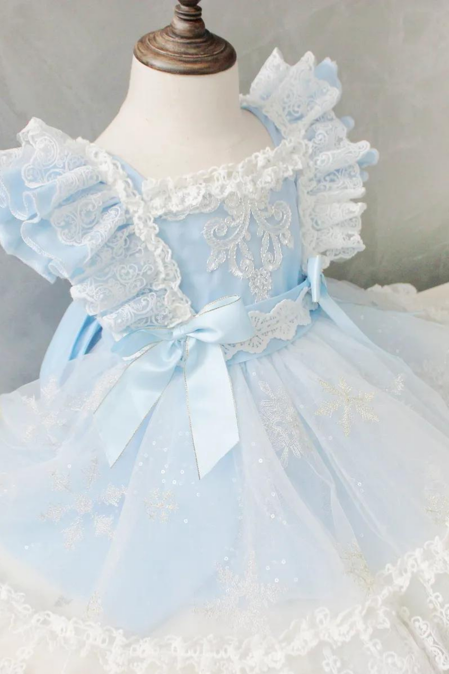 Elsa Blue Ruffled Sleeves Snowflake LaceDress