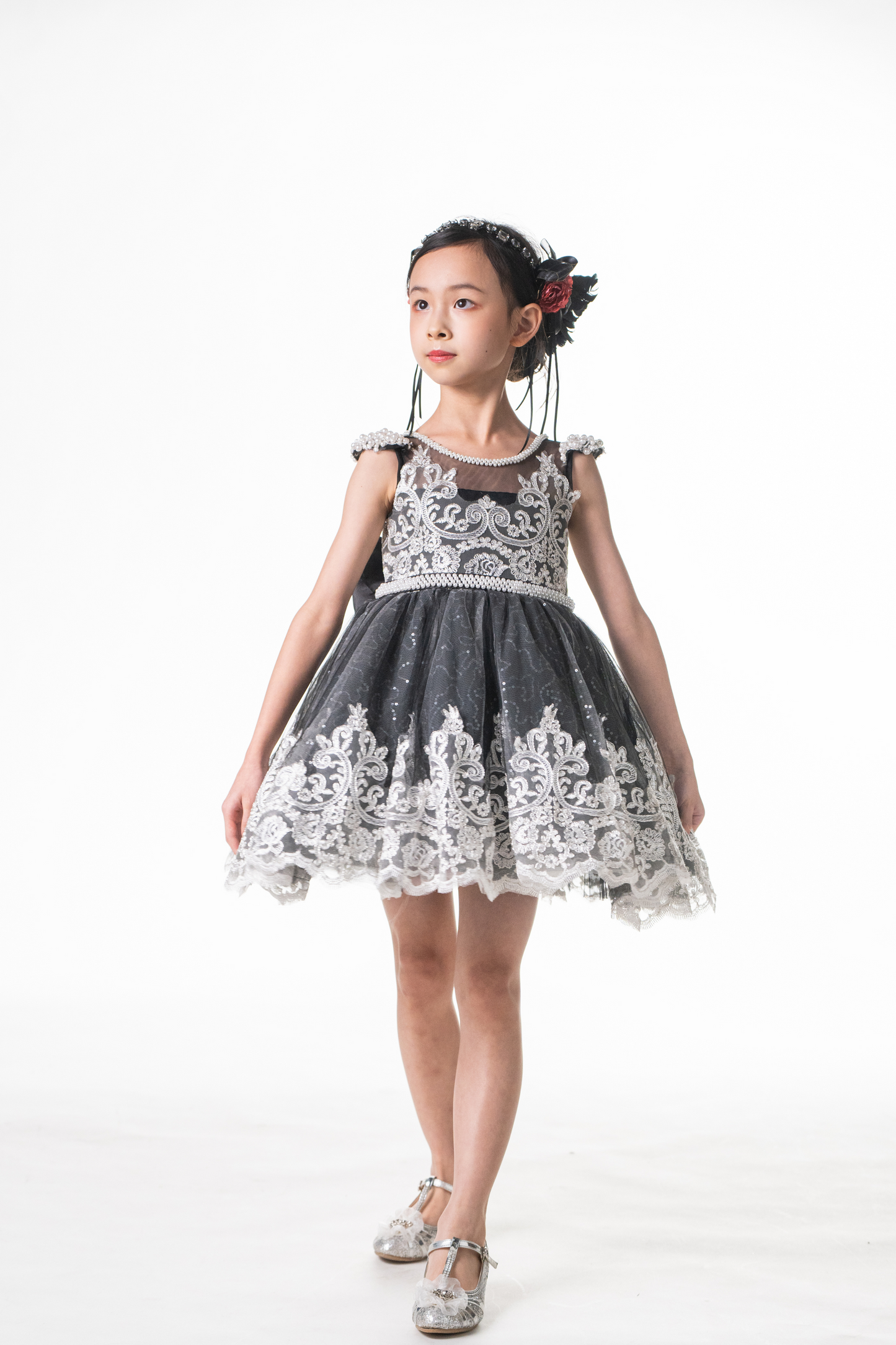 Black Swan - Black & Silver Lace Dress