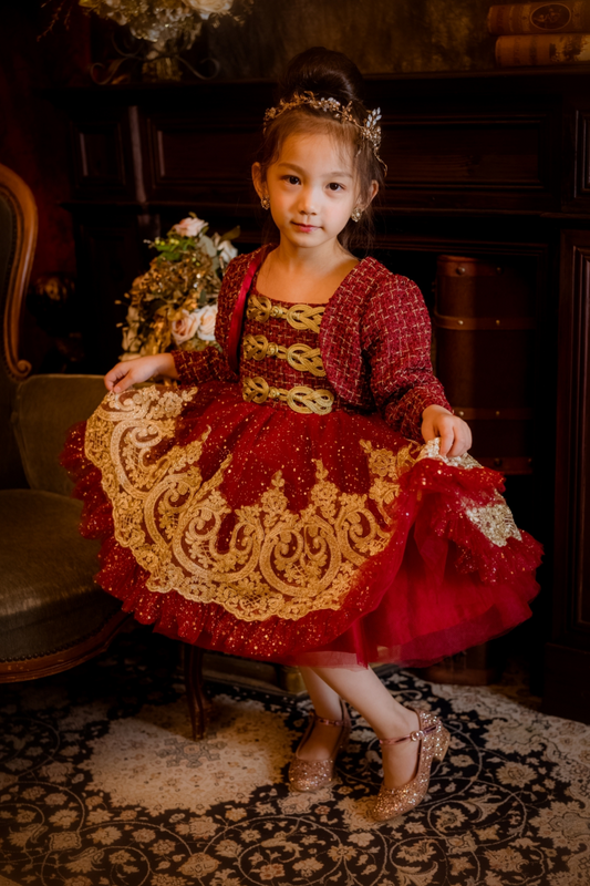 Wine Red Nutcracker Set (Dress + Jacket)