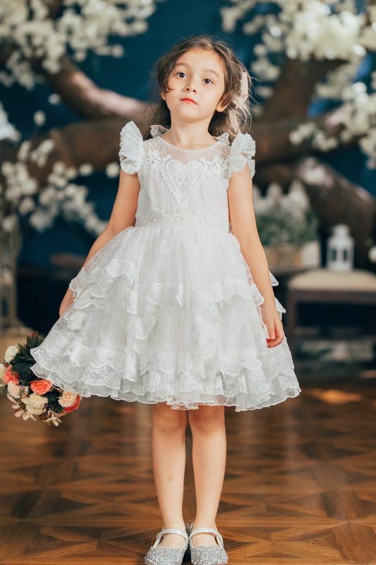 Winged Cupid Angel Lace Dress (White)