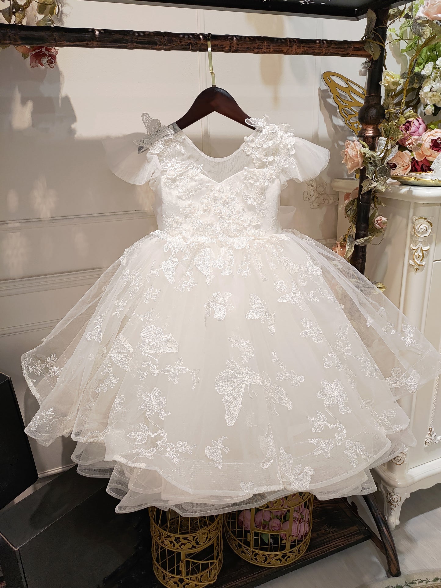 Butterfly Waltz - White Lace Gown